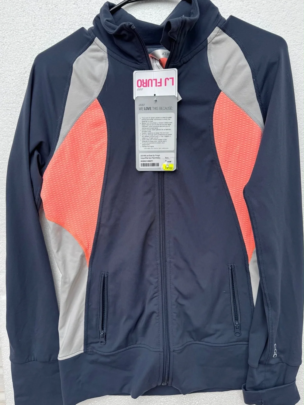 Lorna Jane Women’s Navy Coral Full Zip Athletic Running Jacket Size LARGE